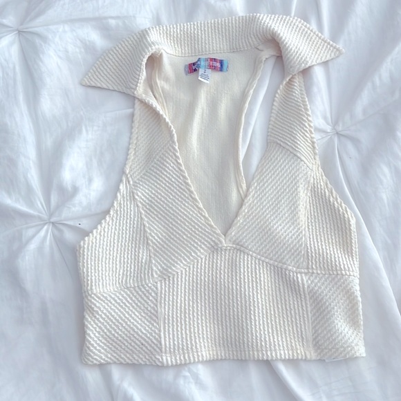 Urban outfitters white cream collared ribbed crop tank - Picture 2 of 3